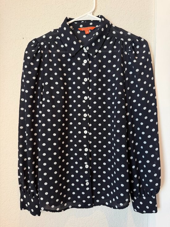 Modcloth Tops - Modcloth Black White Polka Dot Blouse Size Small